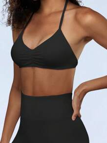 Yefecy Impact Strappy Bra Gym Top Women High Support Impact Thin Strap Halter Sports Seamless Bras Scrunch Workout Yoga Tank Top
