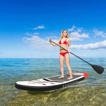 Tabla de remo de pie inflable Bifanuo de 10 pulgadas con accesorios y mochila - tablas de remo para adultos, cubierta antideslizante, postura amplia, aleta inferior, bomba de doble acción - Rojo - Ver 4