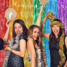 2Pack Silver Metallic Tinsel Foil Fringe Curtains, Door Streamer Photo Booth Backdrop Birthday Wedding, Graduation Engagement Bridal Shower Bachelorette Party Decorations Dancing Ball Party - 彩虹 - 查看 4