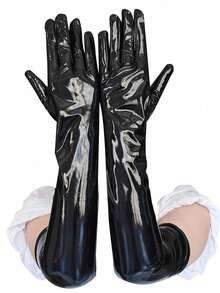 1 Pair Sexy Patent Leather Long Gloves, Cosplay Tight Fitting Gloves For Pole Dancing Performance - Black - View 3