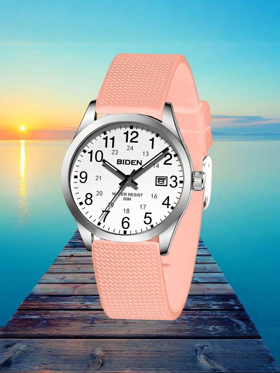 BIDEN 1pc Fashionable Women's/Men's Watch, Neutral Casual Quartz Watch, 30M Waterproof, Female Nurse/Doctor/Medical Special Time, Night Light Easy To Read Dial Watch+Free Box - Pink - View 1
