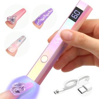  SAVILAND 12W Handheld LED UV Nail Lamp Fast Curing: Portable Mini UV Nail Lamp For Gel Nails 3 Timers 10/30/60S, LED UV Lamp Rechargeable USB Nail Dryer For Home Personal DIY Self Use