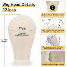 Adjustable Wig Stand 22 Inch Adjustable Reinforced Wig Stand With Canvas Mannequin Head | For Wigs, Cosmetology, Manikin Head Set - Màu be - Xem 3