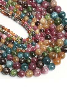 Multicolor Aquamarine Beads Natural Stone Round Loose Beads Jewelry DIY Earrings Bracelet Making Supplies