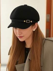 1pc Women Minimalist Printed Art Design Solid Color Retro Painter Beret, Suitable For Daily Wear Matching, Perfect Gift, Travel & Vacation - 彩色 - 查看 2