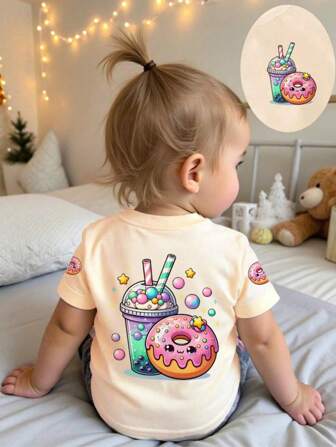 1pc Toddler Girls Casual Printed Round Neck Short Sleeve T-Shirt, Summer Kids Wear - An Eye-Catching T-Shirt That Brings Joy And Happiness To Every Child!