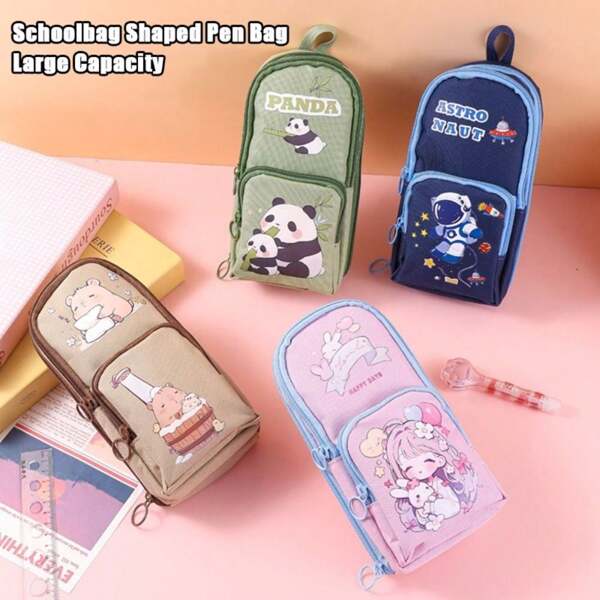 Cartoon Federmäppchen großer Kapazität in Schulrucksack Form, Geschenk zur Einschulung, Stiftemäppchen, Schultasche, Schulmaterial
