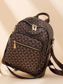 时尚女士双肩包，绗缝大容量双肩包，休闲单肩包，通勤包，学生背包，妈妈包 - 棕色 - 查看 6