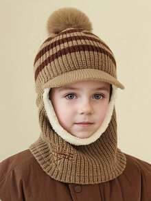 1pc Kids Winter Hat, Toddler Thick Ear Ion Knitted Warm Fleece Cap, Boys Girls Windproof Balaclava Ski Hat, Suitable For 3-8 Years Old Children, Daily Wear & Outdoor Snow - English Five-star Conjoined - View 11