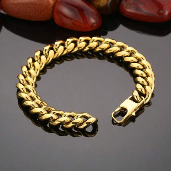 1pc Fashionable Cool And Domineering Stainless Steel Miami Chain Bracelet, High-End Birthday/Anniversary Gift For Men