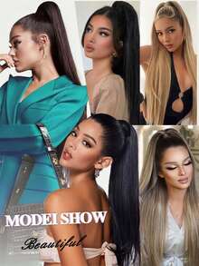 24-Inch Long Straight Synthetic Hair Ponytail Extension, Clip-In Style, Suitable For Daily Wear - Gold - View 8