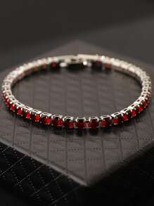 1pc Round Cubic Zirconia Bracelet, Fashionable Minimalist Unisex Daily Wear