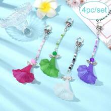 4 unidades Llavero con colgante de flor de ángel con cierre de langosta de aleación, 125 mm, material para hacer joyas DIY, para decorar mochilas, teléfonos, cajas, auriculares, espejo retrovisor del coche, regalo del Día de San Valentín