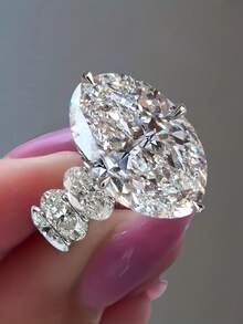 1PC Luxury Oval Engagement Ring For Women, Elegant Minimalist Design With Synthetic Diamonds, Glass Material, Perfect For Daily Wear, Parties, And Valentine's Day Gift, All-Season Fit - 戒指 - 查看 2