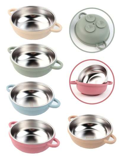 1 Piece Stainless Steel Baby Bowl With Suction Cup, Detachable Silicone Sleeve Children's Bowl, Anti-Slip And Durable