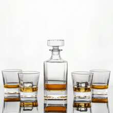 5 pièces Ensemble de carafe élégante en cristal de 750 ml/25 oz avec 4 verres. Kit de service de whisky et de vin haut de gamme pour bar moderne, mariage et cadeau pour la fête des pères, prêt pour la pendaison de crémaillère