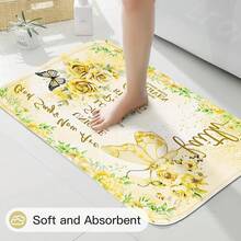 4 Pcs Yellow Inspirational Quotes Shower Curtain Set With Rugs And Toilet Lid Cover, Colorful Boho Waterproof Fabric Bathroom Set, Bible Verse Floral Bathroom Decor Set Accessories - 黃色 - 查看 3