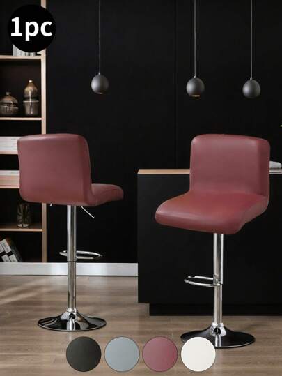 1pc Solid Color PU Waterproof Low Back Chair Cover, Classic Minimalist Design, Stretch Dust-Proof Anti-Cat Scratch Universal Low Back Chair Slipcover, Suitable For Home, Bar, Counter, Black, Light Gray, Wine Red, White, Thin PU Leather Waterproof Low Back Cover, 100% Polyester Fiber All Season, Autumn Decor, Room Decor, Back To School, School Supplies, Chair Decoration