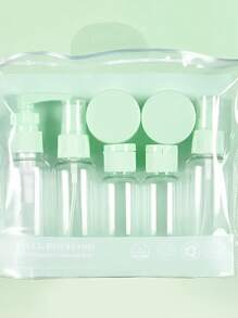 1 pièce/7 pièces Bouteilles de voyage, Ensemble de bouteilles rechargeables avec sac de toilette, conteneur de liquide vide, bouteille de distribution de liquide étanche, sac cosmétique de transport, pot de crème, accessoires de voyage, kit de bouteilles de voyage, Ensemble de contenants de toilette portables étanches, Contenants cosmétiques de taille cabine en PP transparent pour lotion, shampoing, crème, savon avec sac portable, Kit de bouteilles de voyage avec Escarpins