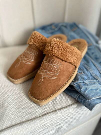 suecos vaqueros, occidental, pantunfla para exterior, estilo vaquero, zapatos planos, mules vaqueros, de estilo no deslizante, invierno, estilo bohemio, moda cobwoy