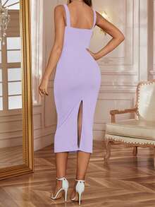 WOWDARK Women's Elegant Lace Patchwork Slit Slip Dress, Fitted Silhouette, Suitable For Christmas, Autumn