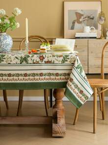 1pc Yellow Floral Jacquard Tablecloth With Green Trim, Suitable For Kitchen, Dinning Table, TV Stand, Holidays, Birthday Parties, Dinner Events, Home Decor, Photoshoot Background - Multicolor - View 8