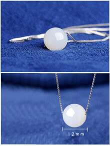 天然玉石软玉如玉通玛瑙水晶项链配 S925 银链，奢华女士配饰护身符吊坠，结婚周年纪念礼物（带链） - 彩色 - 查看 6