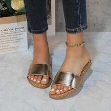 Women's Glitter Shiny Slide Sandals Sparkle Fancy Flat Slippers Slip-On Jeweled Shoes  BINGO-2 - ROSEGOLD - 查看 2