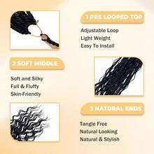 8-30 英寸女神盒状辫子钩针编织假发合成编织接发卷发末端波西米亚渐变色辫子发饰美发博览城，1B - 黑色 - 查看 3