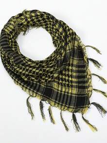 1 件 Abaya 配饰时尚经典沙漠格子印花方形头巾，阿拉伯户外防晒防风男女通用流苏披肩围巾，适合日常和外出穿着 - 黑色 - 查看 2