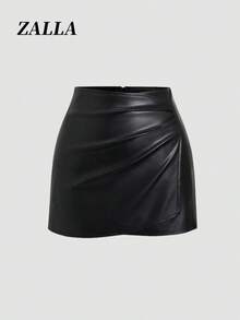 Zalla Faux Leather Skirt – Mini Skirt With Front Draping | Sexy & Stylish For Winter - màu đen - Xem 1