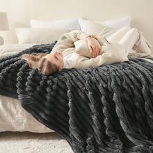 Super Soft King Blanket Pink Premium Silky Flannel Fleece 3D Ribbed Jacquard Lightweight Bed Blanket All Season Use (Pink Ribbed, King(90"X110")) - 灰色羅紋 - 查看 4