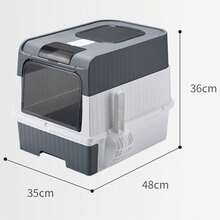 Extra Large Cat Toilet Box With Hood - Enclosed Litter Pan For Big Cats, Includes Scoop & Easy-Clean Design - Grey - View 4