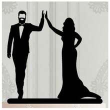 Wedding Cake Topper, Bride And Groom With Beard Silhouette, High Five 1 PC Personalized Cake Toppers, 6 Inch Mirror Gold Happy Birthday Cake Toppers, Customize With Marriage Date Initials, Bride And Groom Gifts, Birthday Gifts, Anniversary Gifts, Christmas Gifts, Engagement Gifts, Funny Gifts, Keepsake Decoration - Black - View 3