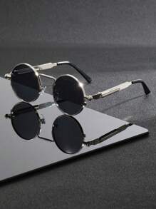 1 par de gafas redondas de estilo steampunk de moda para hombres, con diseño de patilla de resorte, adecuadas para deportes al aire libre, ciclismo, conducción, pesca, viajes y vacaciones en la playa