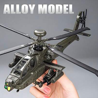 Simulation AH-64 Longbow Apache Helicopter Model Aircraft, With Display Base, Alloy Die-Cast Military Armed Helicopter Toy, Suitable For Aviation Enthusiasts To Collect Ornaments And Gifts