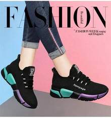 Women's Shoes New Comfortable Women's Shoes Spring And Autumn Versatile Lace Up Comfortable Lightweight Sports Shoes - Black - View 8