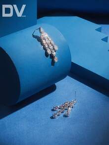 DV JEWELRY 1 Cặp bông tai mặt dây chuyền Cubic Zirconia mạ bạch kim sang trọng, Quà tặng tiệc tùng, đám cưới, kỷ niệm cho phụ nữ trong hộp quà - Bạc - Xem 6