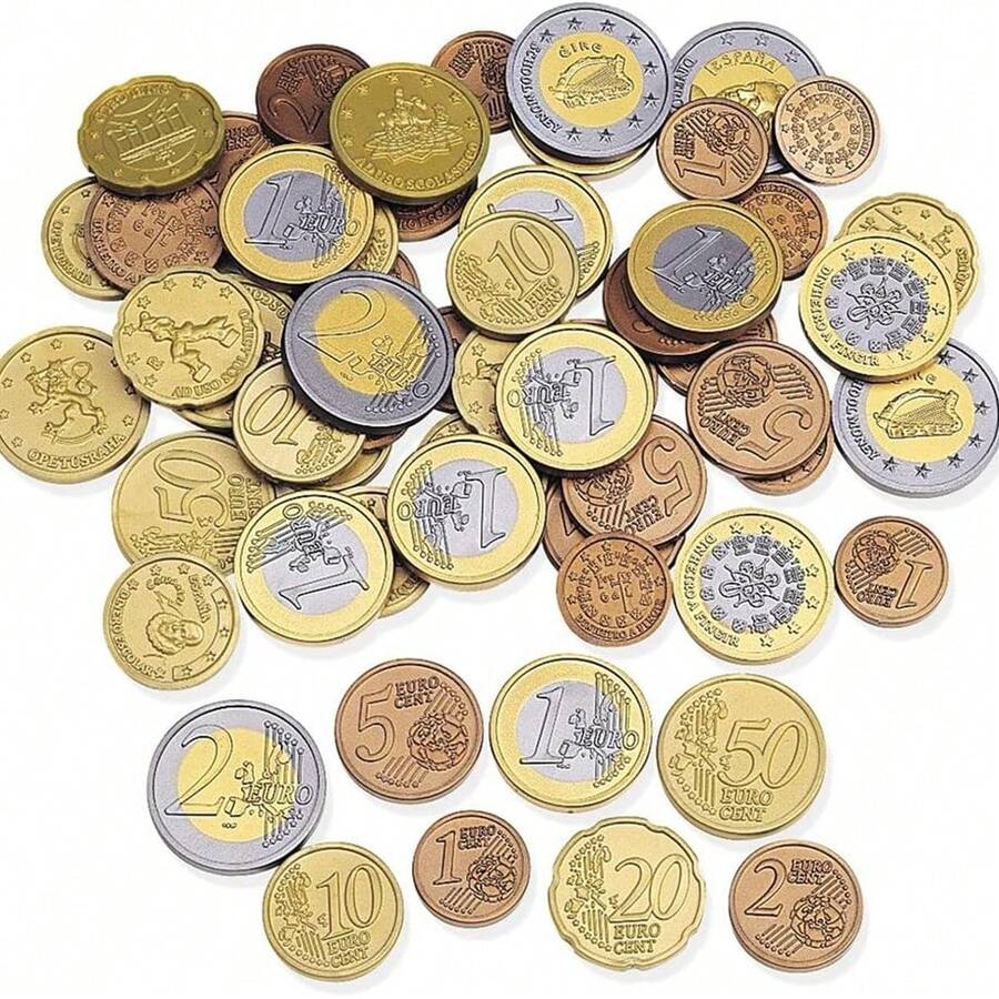 80 Stücke Euro Münzen Set, Kinder Euro Spielmünzen, Lernspiel, Spielkasse, Lernspielzeug für Kinder Rollenspiel Laden - Gold - Übersicht 1