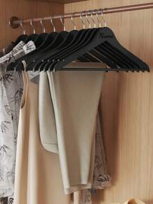 Customizable Text/Logo Wooden Thicker Non-Slip Hanger, Clothes Rack, Coat Hangers, Pants Hanger, Household Wood Hanger - Black - View 4