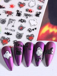 5D 卡通万圣节指甲贴纸 2/5 件黑白粉色幽灵蜘蛛心蛛网蝙蝠星星月亮水滴怪异设计 DIY 秋冬 Y2K 自粘凝胶抛光贴花滑块美甲装饰美甲用品