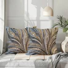 4pcs 18"X18" Modern Abstract Feather Design Pillow Covers - 2D Flat Print Plush Pillow Shams, Zippered, Mixed Color, Suitable For Living Room, Bedroom, Office And Holiday Gift (No Inner), Vintage Pillowcase, Bedroom Decor, Modern Decor, Elegant Style, Shiny Texture, 2D Flat (No Pillow Insert)