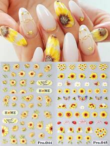 2 件向日葵美甲贴纸 3D 指甲贴花自粘滑块美甲用品 DIY 美甲饰品 - 彩色 - 查看 1