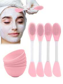 2-In-1 Double-Sided Cleansing Brush Tool, Includes Dual-Head Manual Cleaning Brush & Face Mask Mixing Bowl Set, Reusable Cleaning Kit For Daily Skin Care Face Cleansing And Mask Preparation. Silicone Face Mask Brush And Mixing Bowl, Skin-Friendly, Soft And Flexible, No Odor Or Deformation. Lightweight And Portable, Suitable For Home And Travel Use.