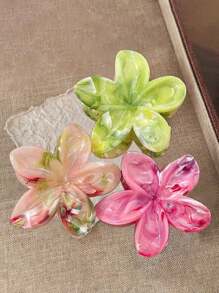 3pcs/1pc Women 7.6cm/2.99in Green, Magenta, Light Pink Ombre Large Flower Shaped Hair Clips, Fashion Versatile High-End Elegant Minimalist Headwear, Suitable For Daily Casual, Party, Commute, Beach, Ponytail, Bun Hairstyle, Washing Face, Makeup, Outfit Accessory, School Stuff, College Hair Accessories Fashion Hair Claw Clips Autumn Accessories Fall Winter For Vacation Outfits Woman