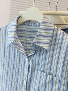 YUXIN Camisa holgada a rayas vintage, blusa de chaqueta de manga larga con cuello para mujer, cómoda de llevar para múltiples ocasiones, ideal para primavera y otoño