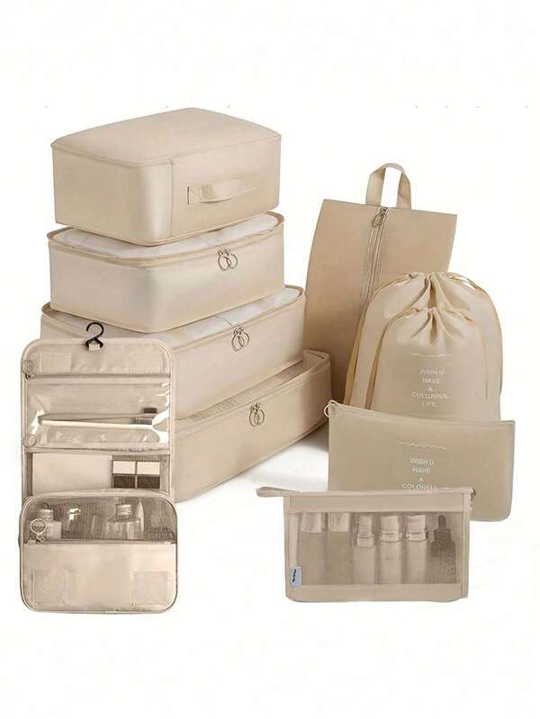 Juego de 10 piezas de cubos organizadores para empacar el equipaje de viaje, que incluye bolsa de aseo, bolsa de maquillaje, bolsas de clasificación para ropa interior, calzado y ropa