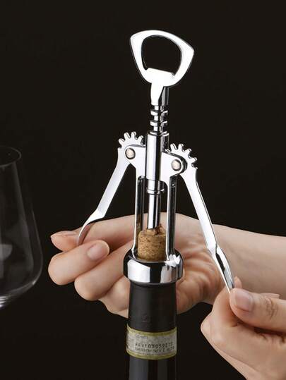 1pc Manual Winged Wine Bottle Opener, Multifunctional Zinc Alloy Corkscrew Bottle Opener, Lever Design, Suitable For Wine, Beverage, Juice, Beer, Halloween, Parties, Home Gatherings