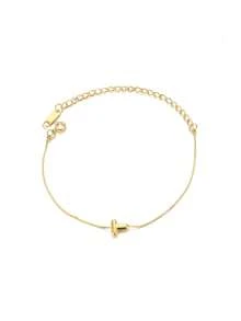 1pc Cute Bubble Letter Bracelet, Delicate Gold-Tone Letter Bracelet, 18K Gold Plated Stainless Steel Bracelet, Minimalist Fashion Jewelry - Yellow Gold - View 13