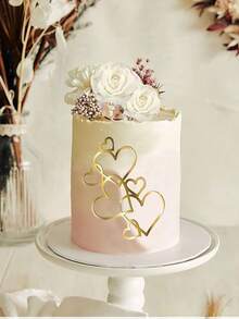 1/3/5pcs Acrylic Heart-Shaped Cake Decoration, Gold Heart-Shaped Cake Decoration, Wedding Cake Decoration, Anniversary Engagement And Birthday Party Supplies